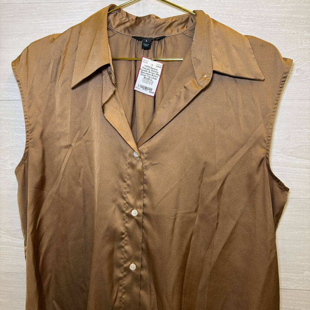 Banana Republic Brown Silky Sleeveless Button Down Top Large