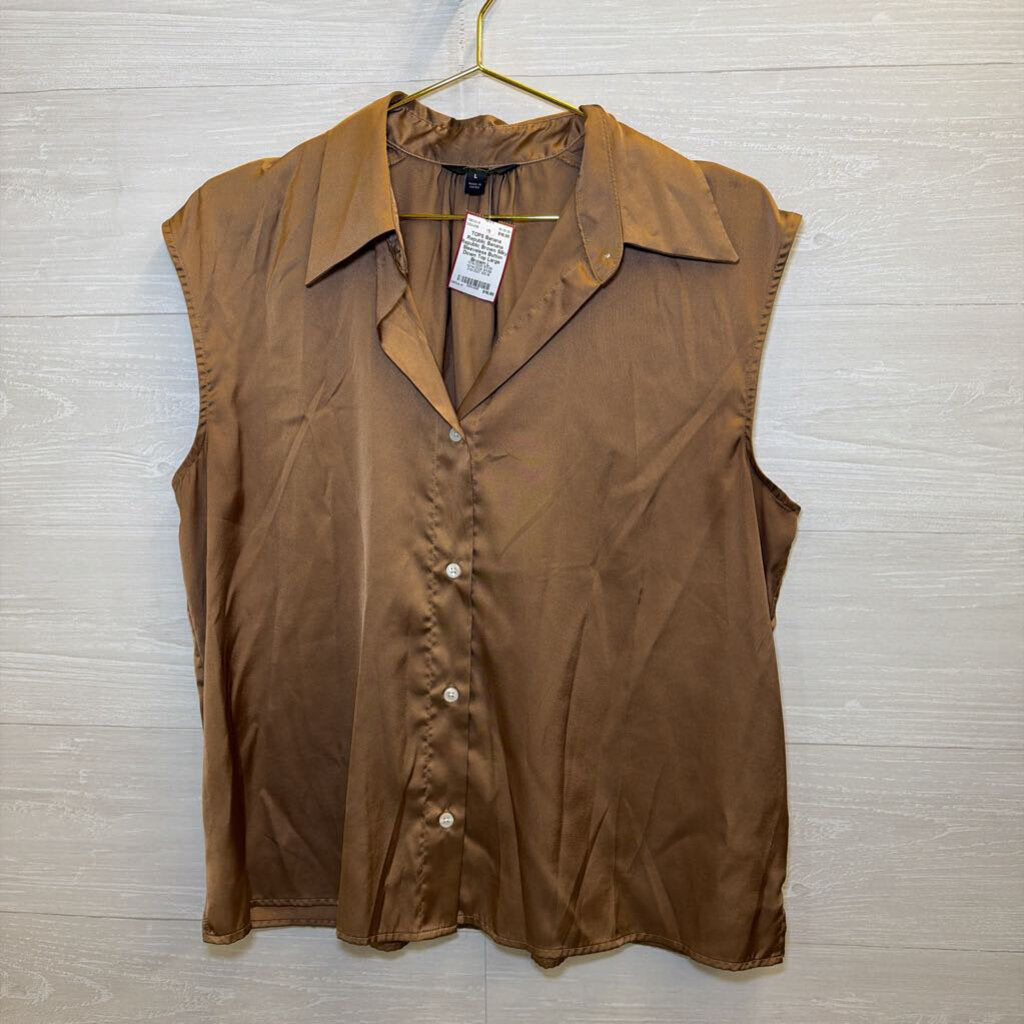 Banana Republic Brown Silky Sleeveless Button Down Top Large