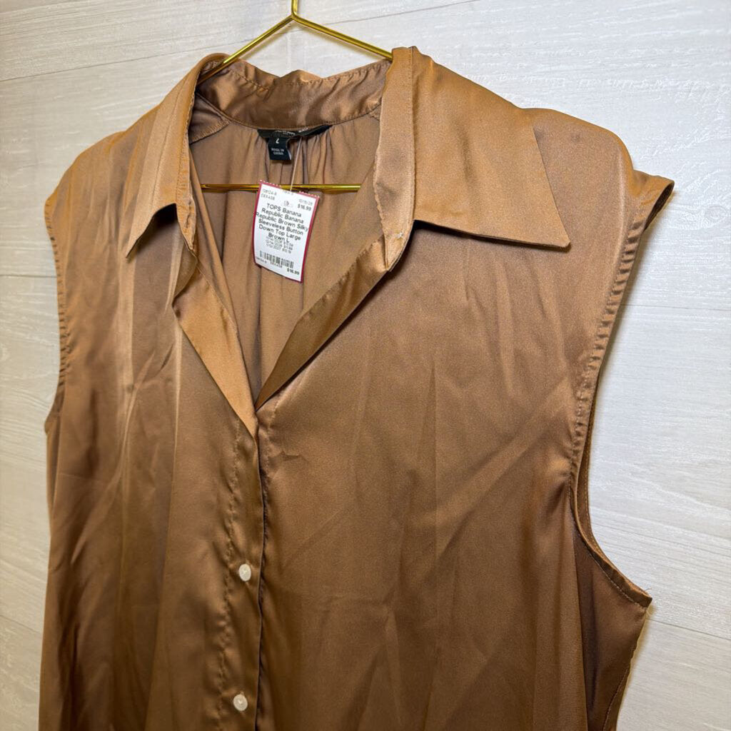 Banana Republic Brown Silky Sleeveless Button Down Top Large
