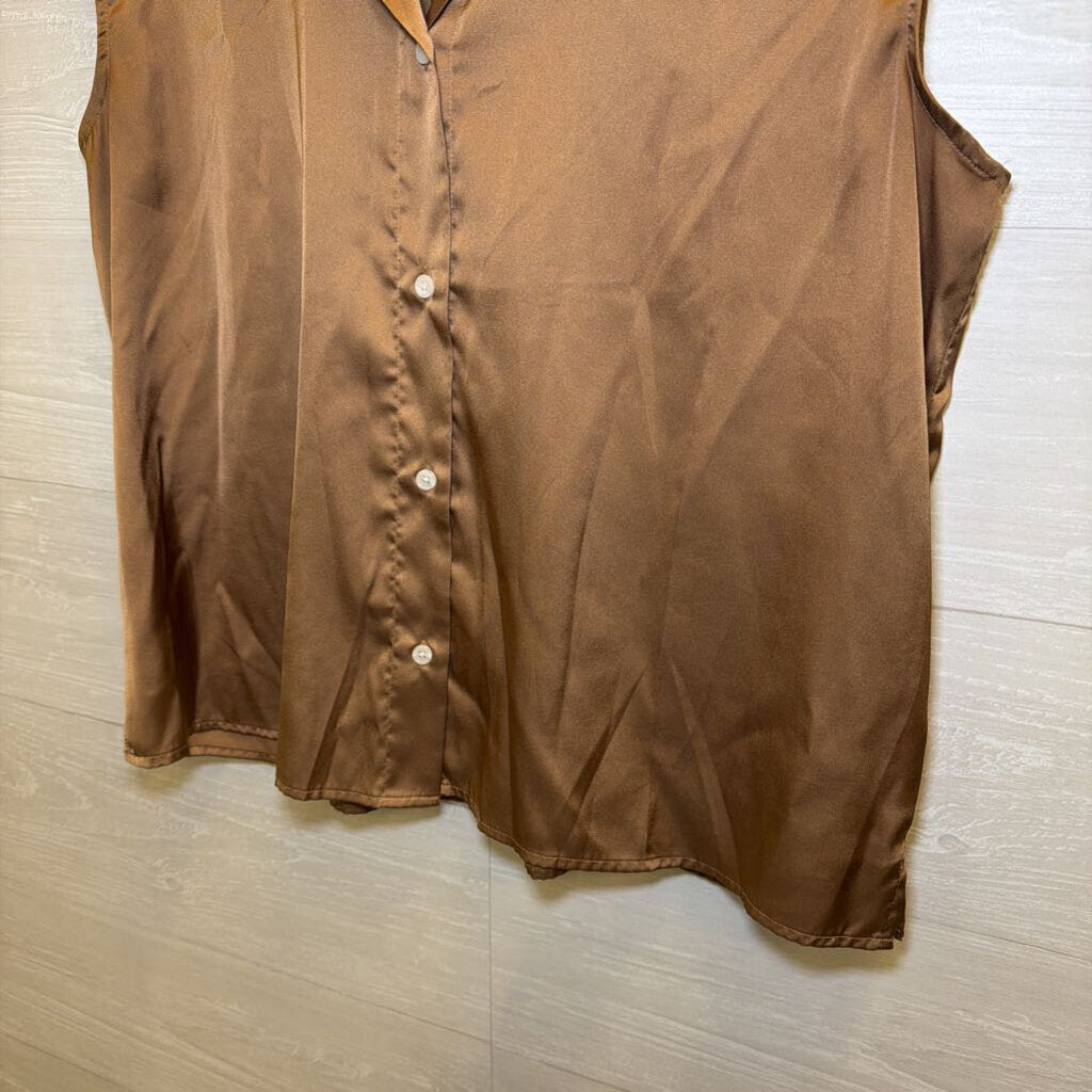 Banana Republic Brown Silky Sleeveless Button Down Top Large
