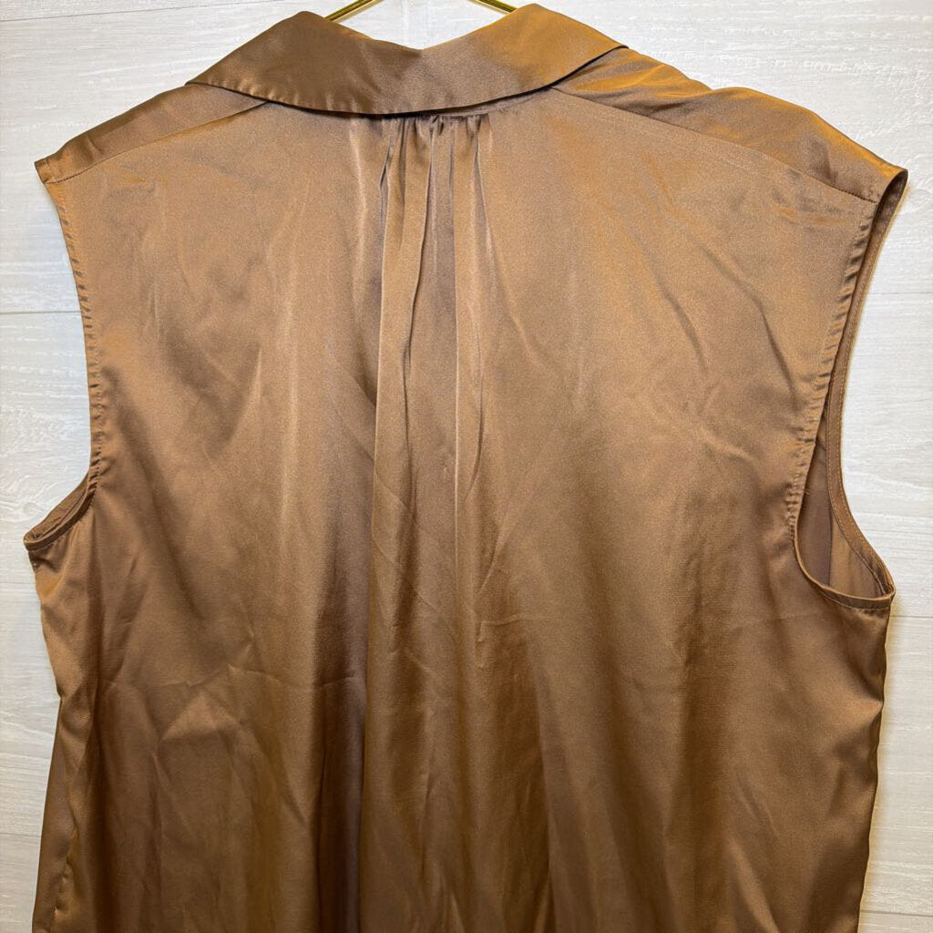 Banana Republic Brown Silky Sleeveless Button Down Top Large