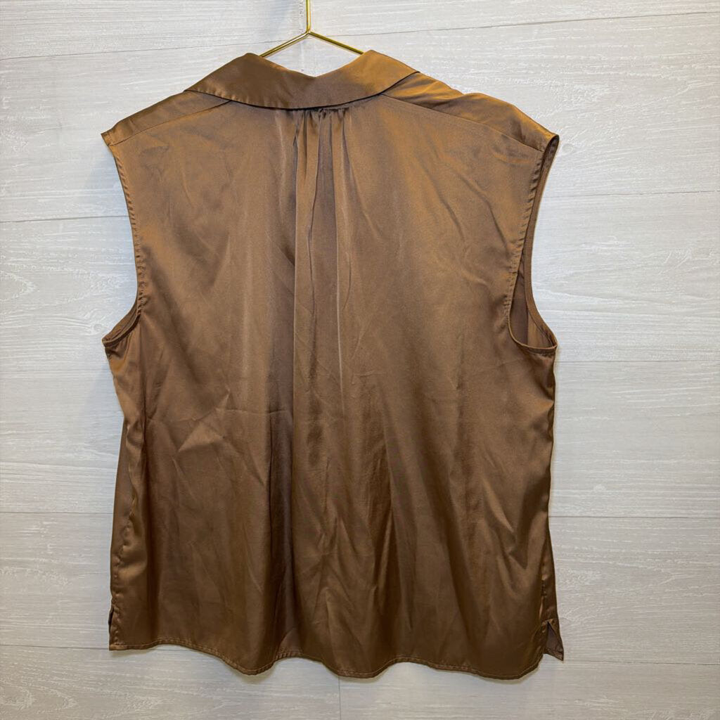 Banana Republic Brown Silky Sleeveless Button Down Top Large