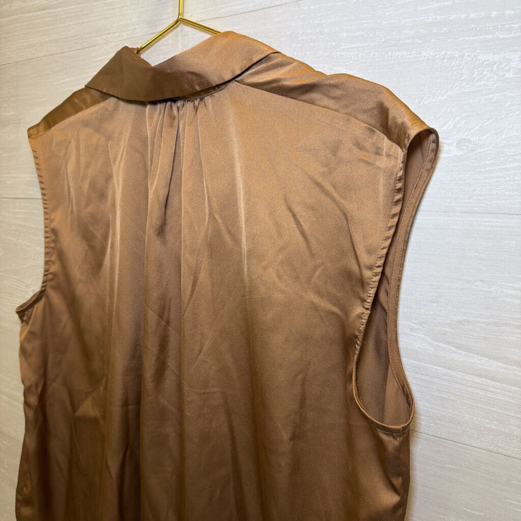 Banana Republic Brown Silky Sleeveless Button Down Top Large