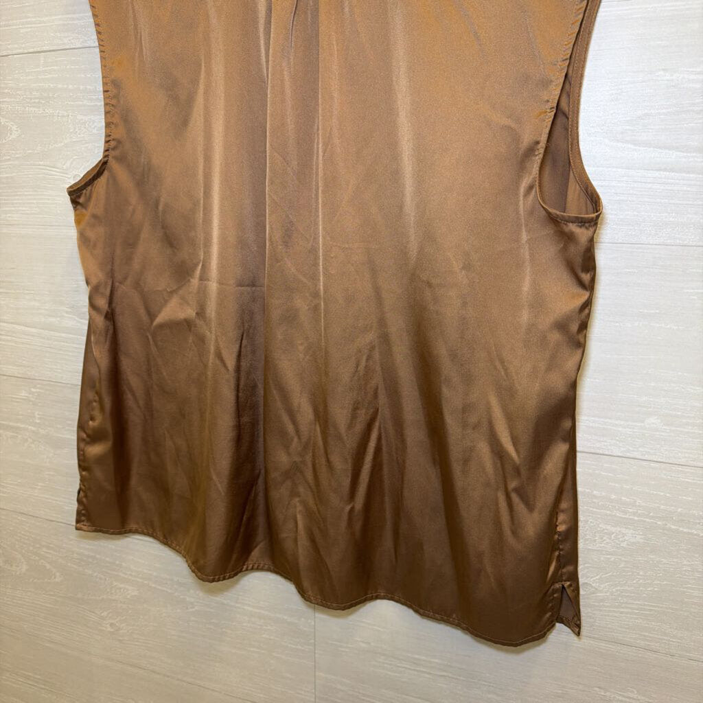 Banana Republic Brown Silky Sleeveless Button Down Top Large
