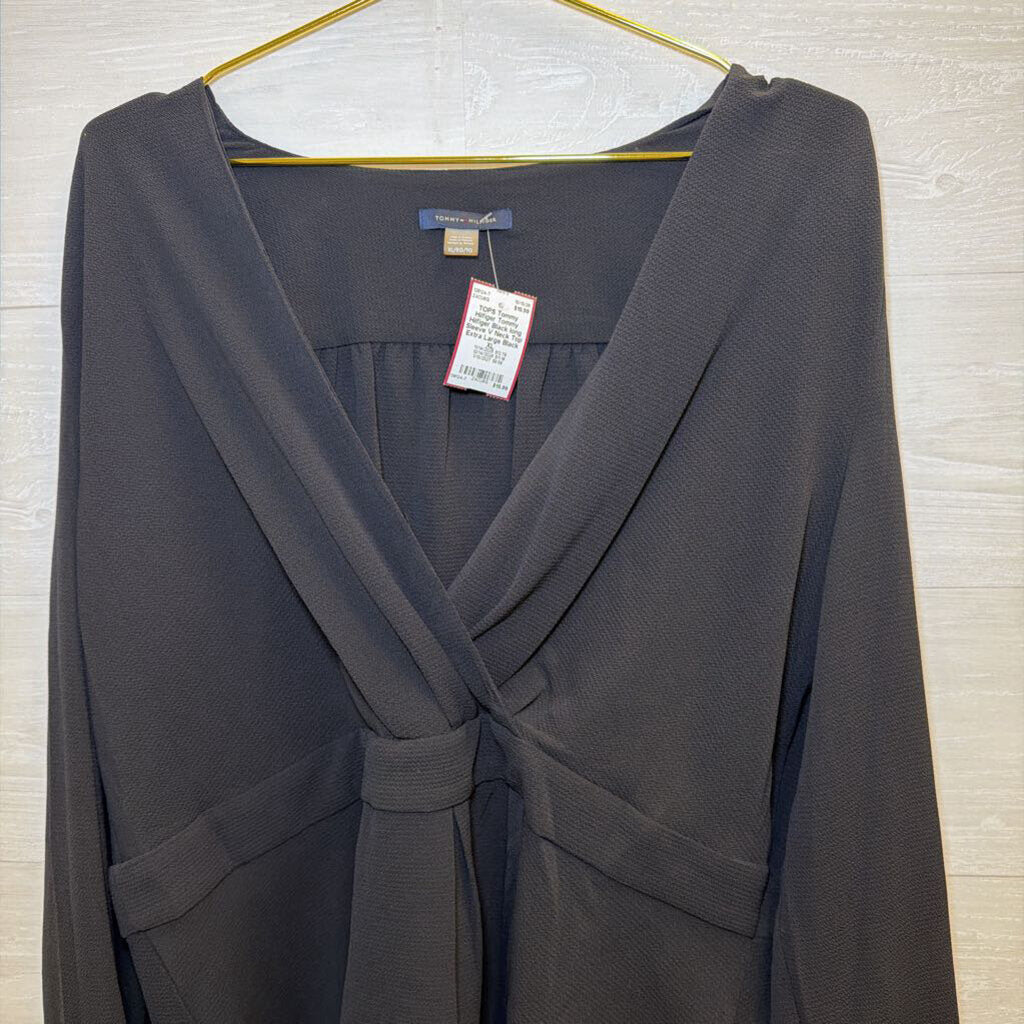 Tommy Hilfiger Black long Sleeve V Neck Top Extra Large