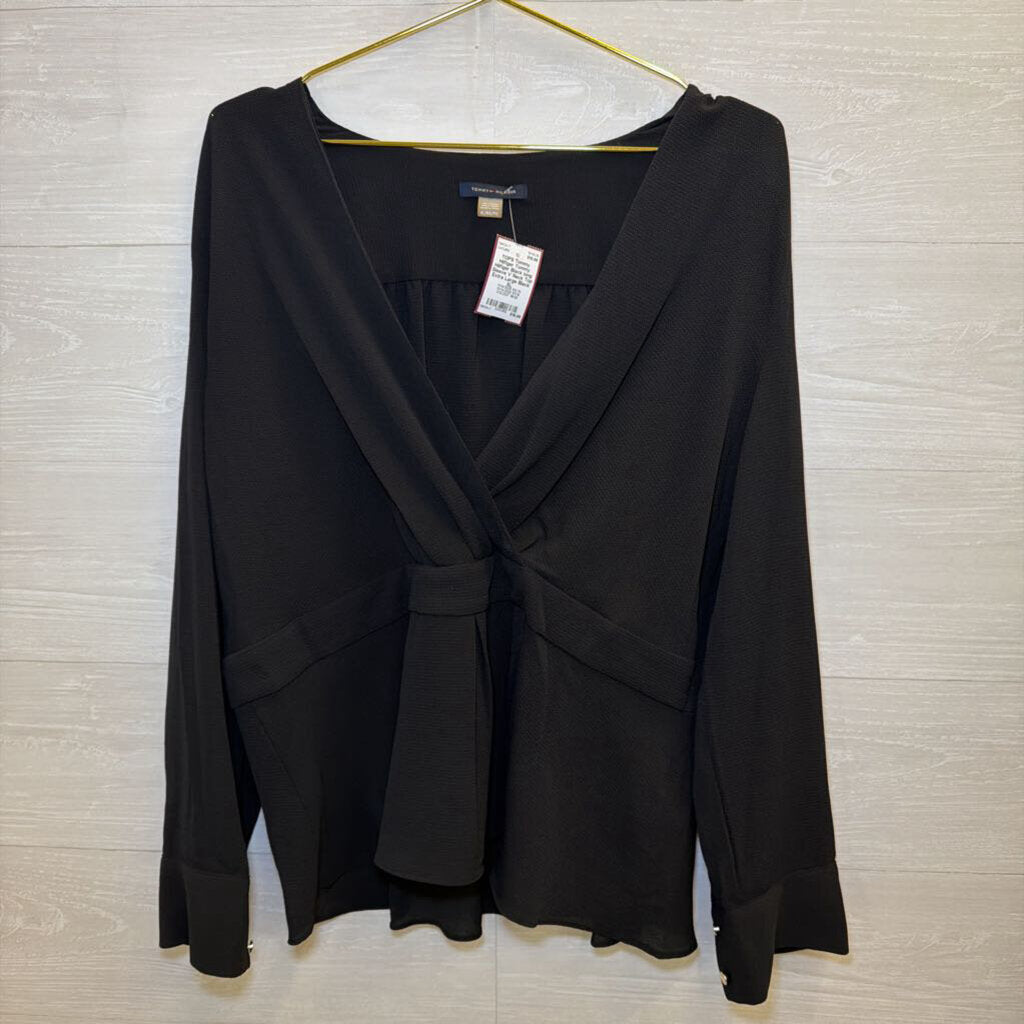 Tommy Hilfiger Black long Sleeve V Neck Top Extra Large