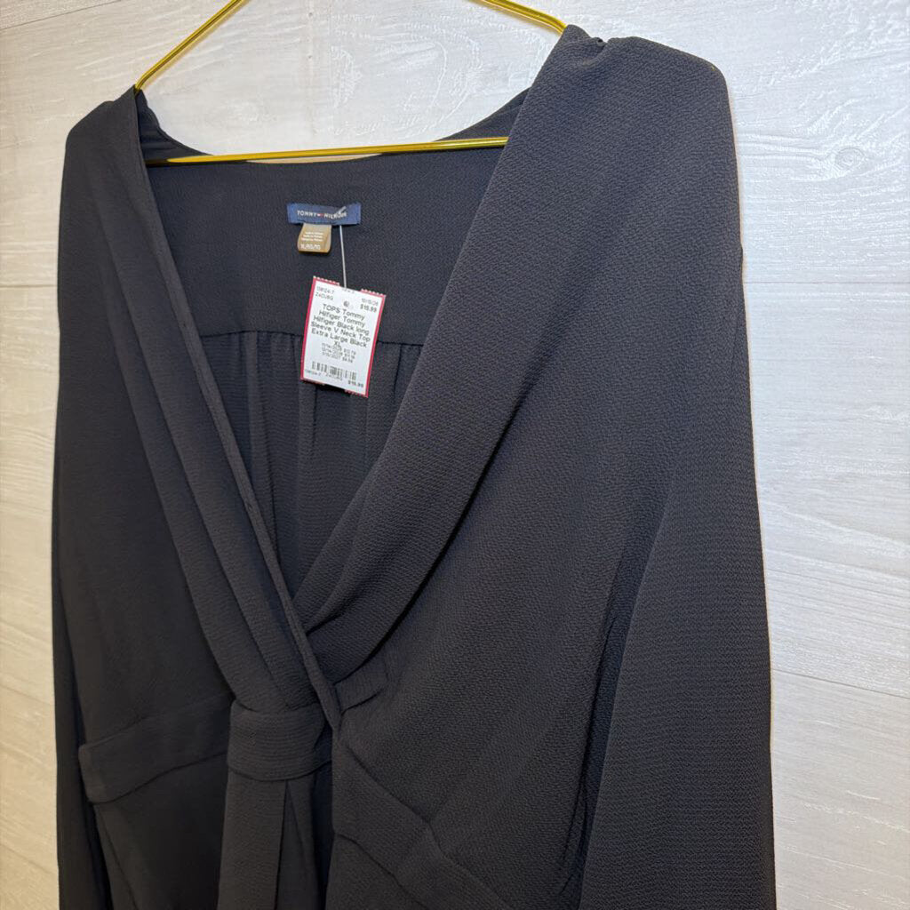 Tommy Hilfiger Black long Sleeve V Neck Top Extra Large