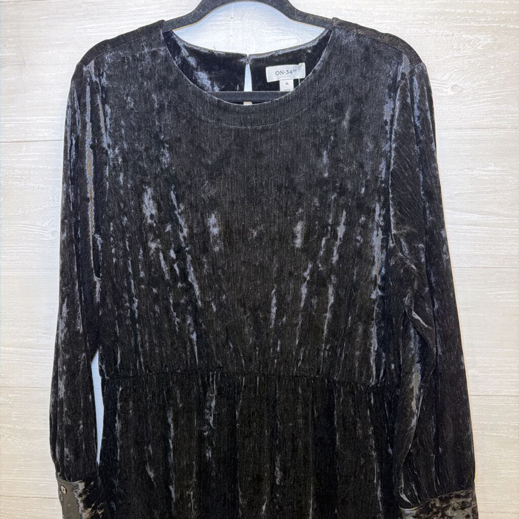 On 34th Black Crushed Velvet Long Sleeve Midi Dress Extra Large