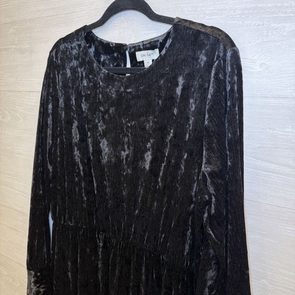 On 34th Black Crushed Velvet Long Sleeve Midi Dress Extra Large