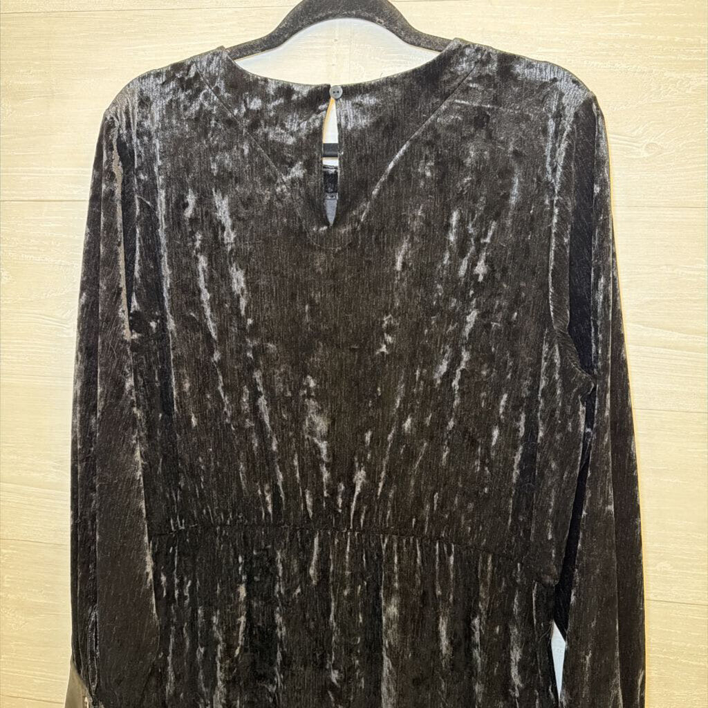 On 34th Black Crushed Velvet Long Sleeve Midi Dress Extra Large