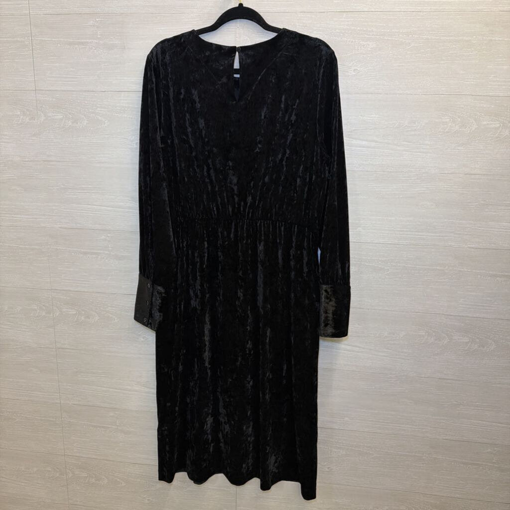On 34th Black Crushed Velvet Long Sleeve Midi Dress Extra Large