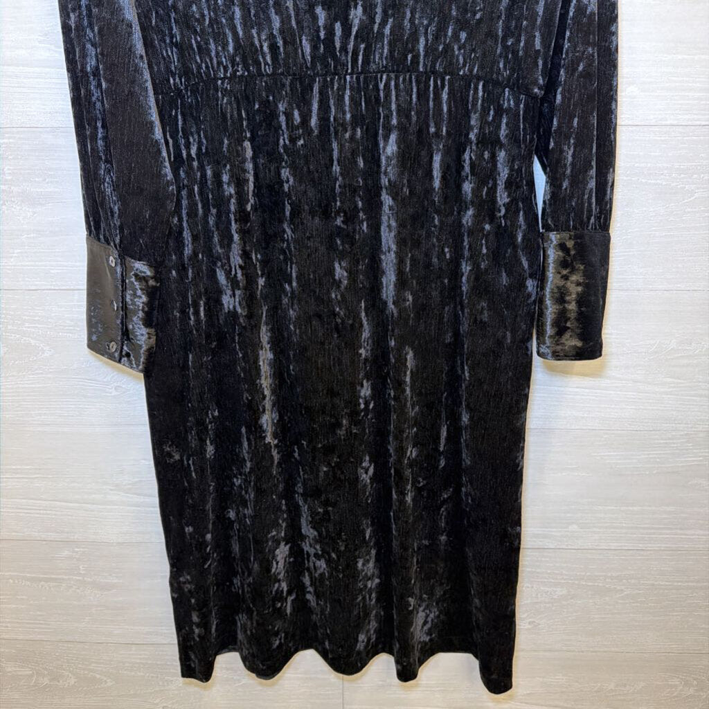 On 34th Black Crushed Velvet Long Sleeve Midi Dress Extra Large