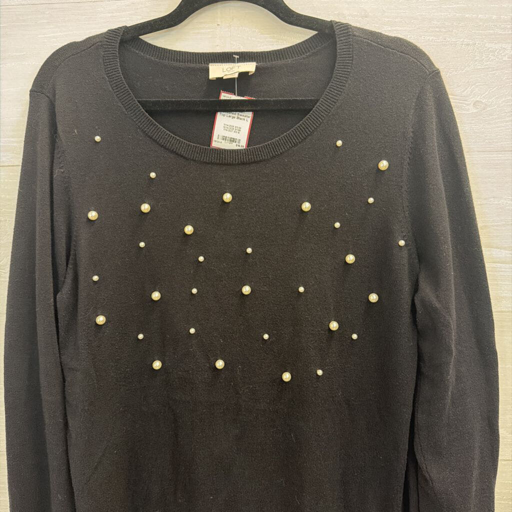Loft Black/ Pearl Embellished Sweater Top Large
