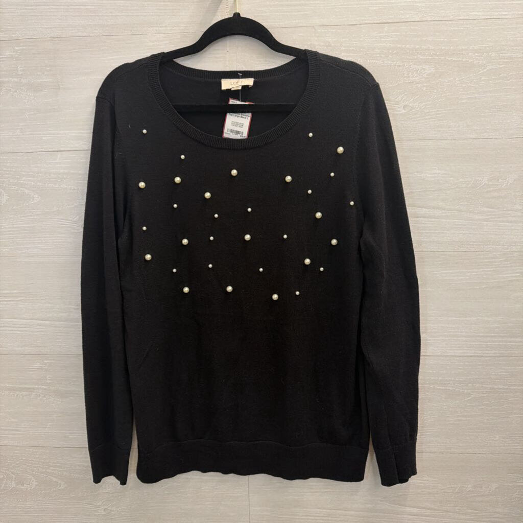 Loft Black/ Pearl Embellished Sweater Top Large