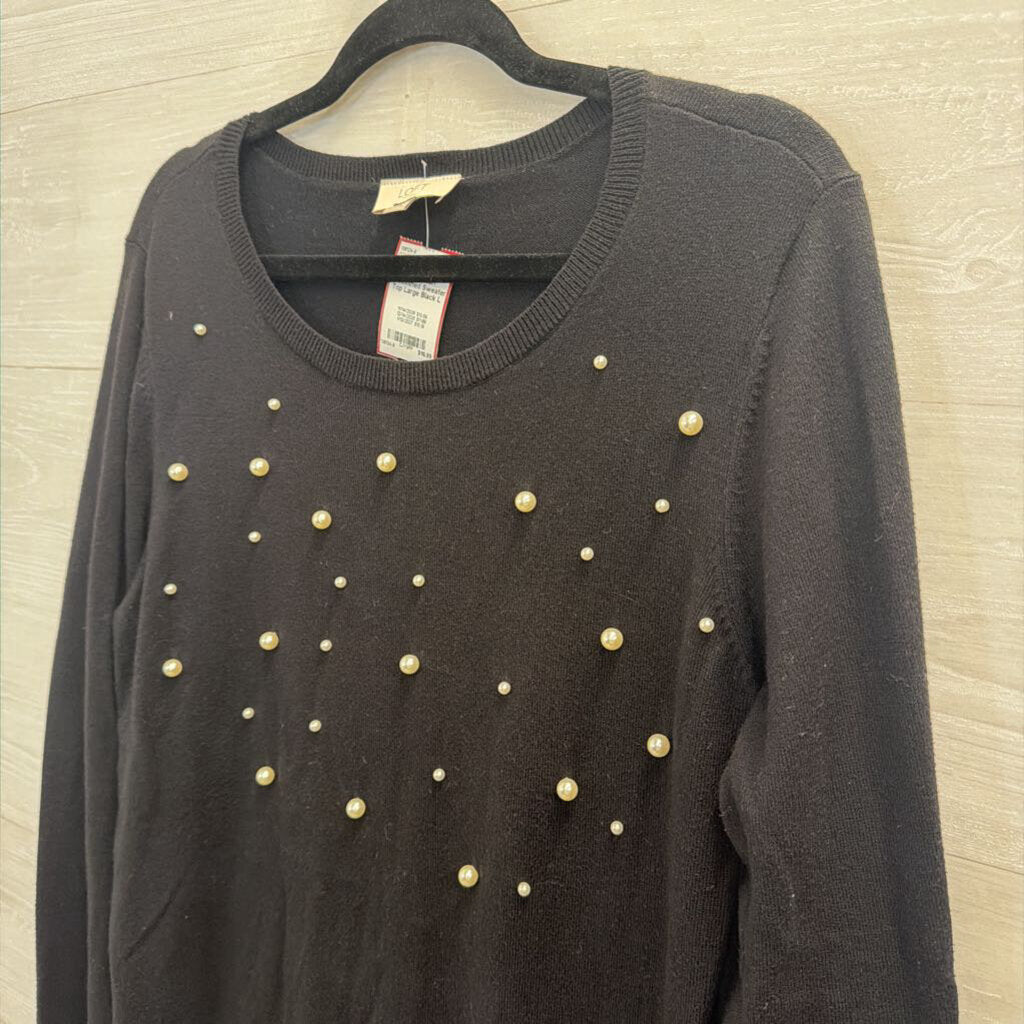 Loft Black/ Pearl Embellished Sweater Top Large