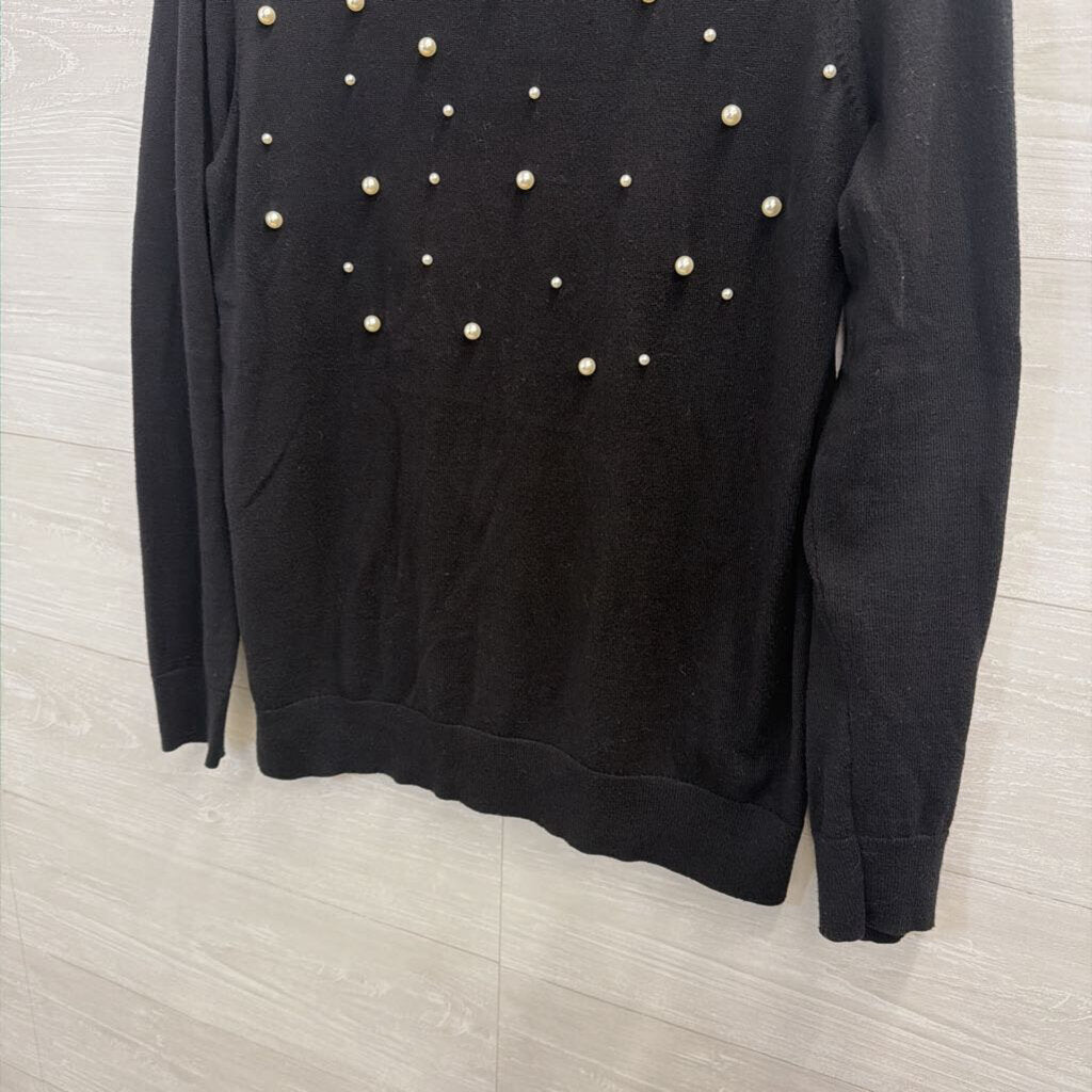 Loft Black/ Pearl Embellished Sweater Top Large