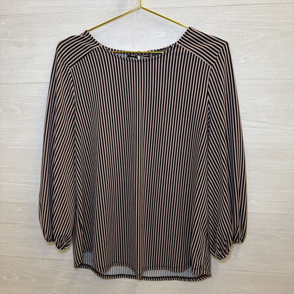 Adrianna Papell Brown/ Black Striped Long Sleeve Top Large