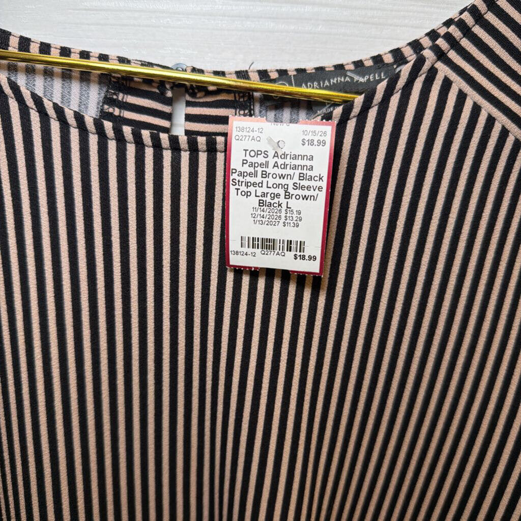 Adrianna Papell Brown/ Black Striped Long Sleeve Top Large