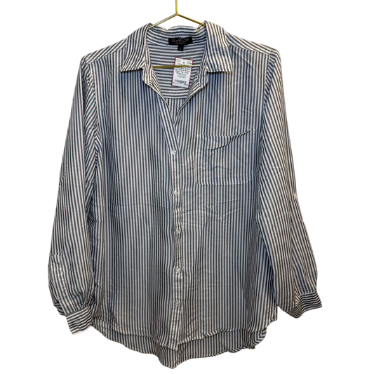 Velvet Heart White/ Grey Striped Long Sleeve Button Down Top Large
