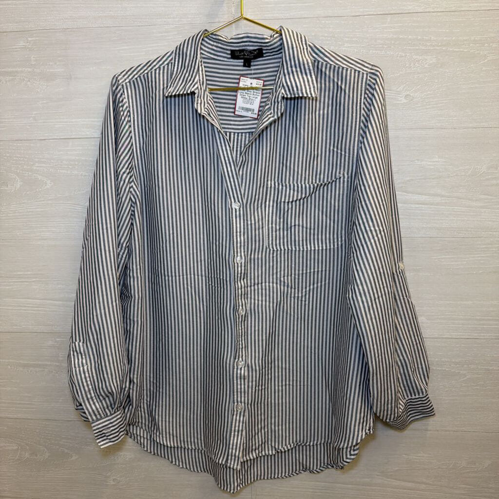 Velvet Heart White/ Grey Striped Long Sleeve Button Down Top Large