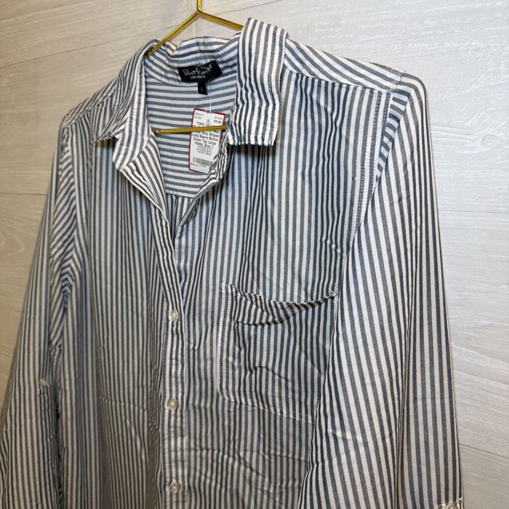 Velvet Heart White/ Grey Striped Long Sleeve Button Down Top Large