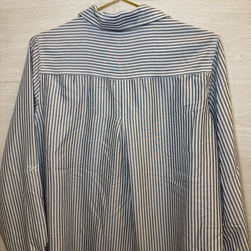 Velvet Heart White/ Grey Striped Long Sleeve Button Down Top Large
