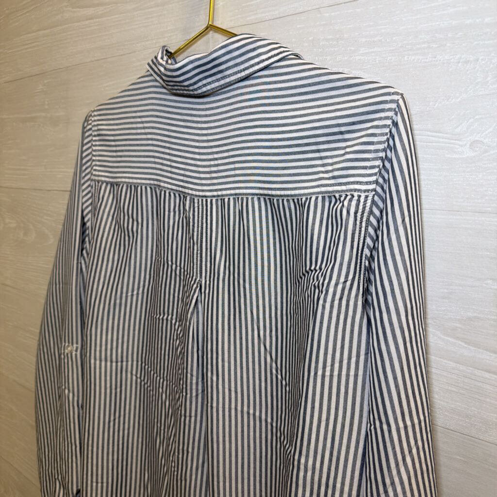 Velvet Heart White/ Grey Striped Long Sleeve Button Down Top Large