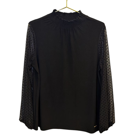 Anne Klein Black Polka Dot Long Sleeve Top Large