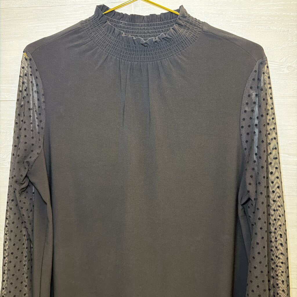 Anne Klein Black Polka Dot Long Sleeve Top Large