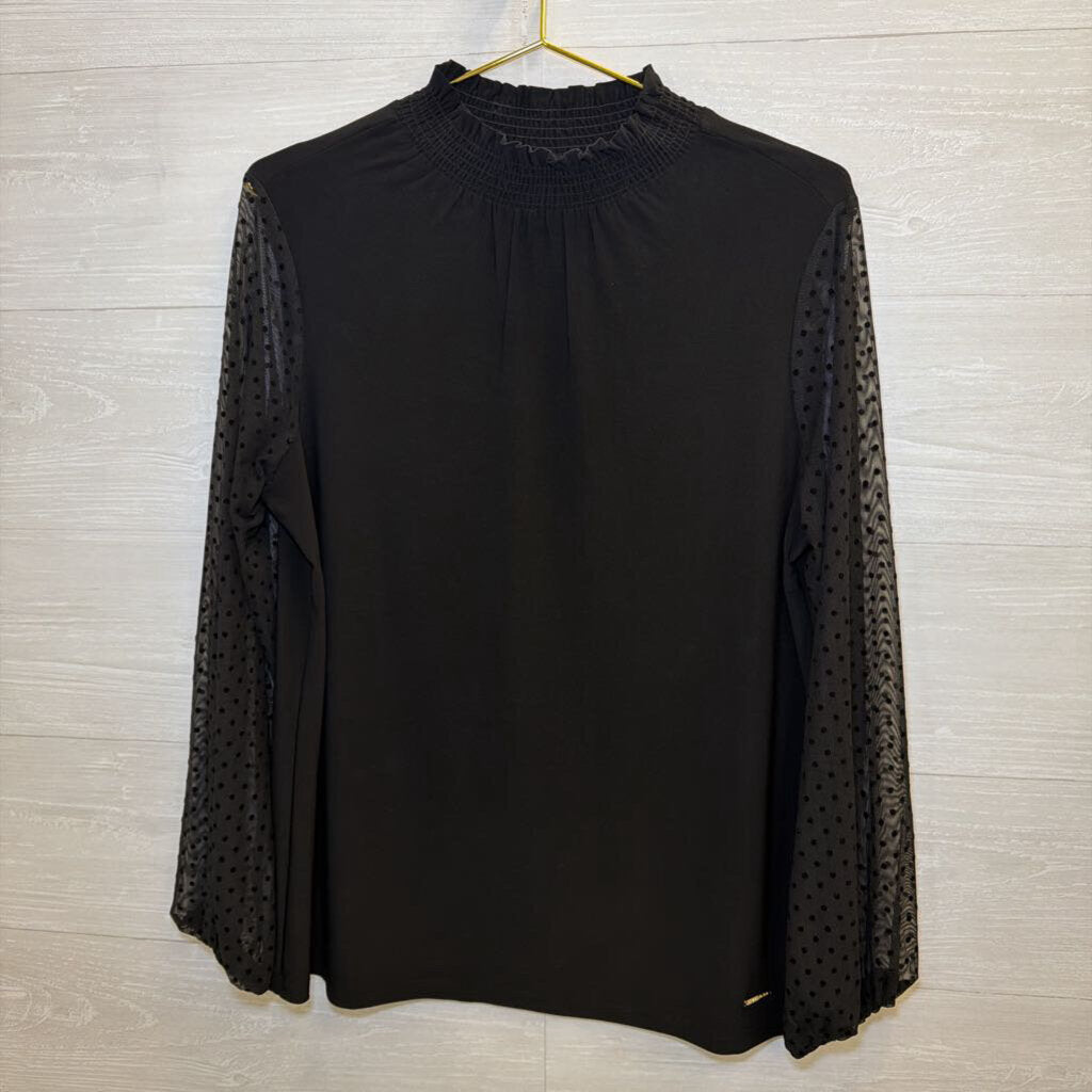 Anne Klein Black Polka Dot Long Sleeve Top Large