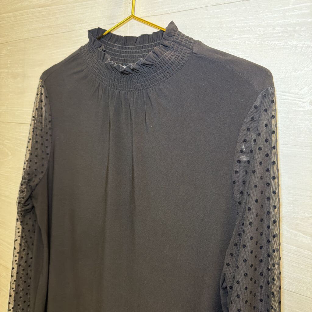 Anne Klein Black Polka Dot Long Sleeve Top Large