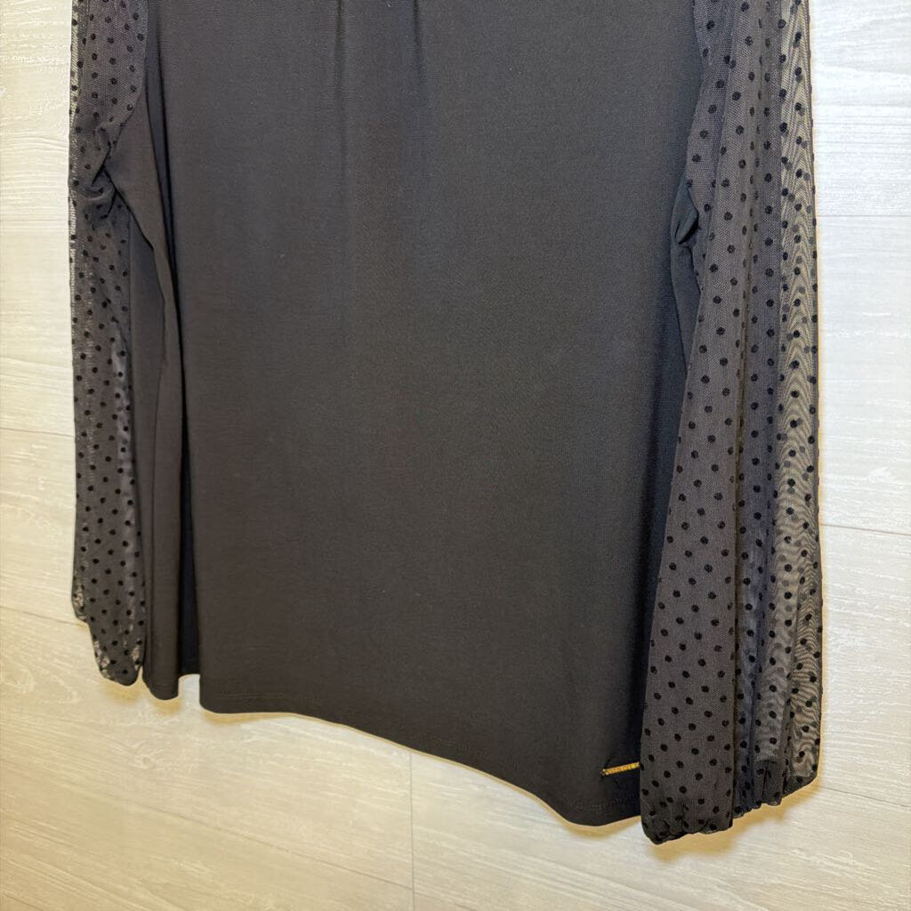 Anne Klein Black Polka Dot Long Sleeve Top Large