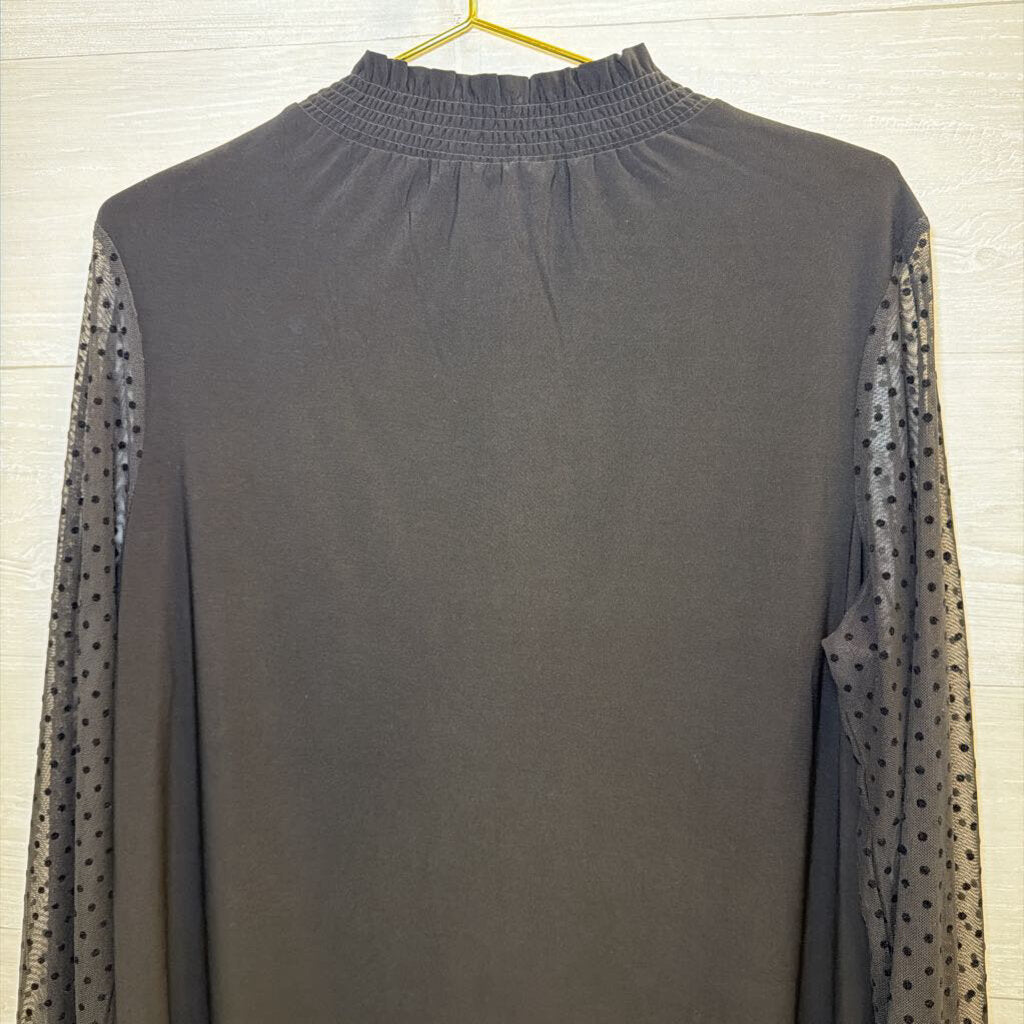 Anne Klein Black Polka Dot Long Sleeve Top Large