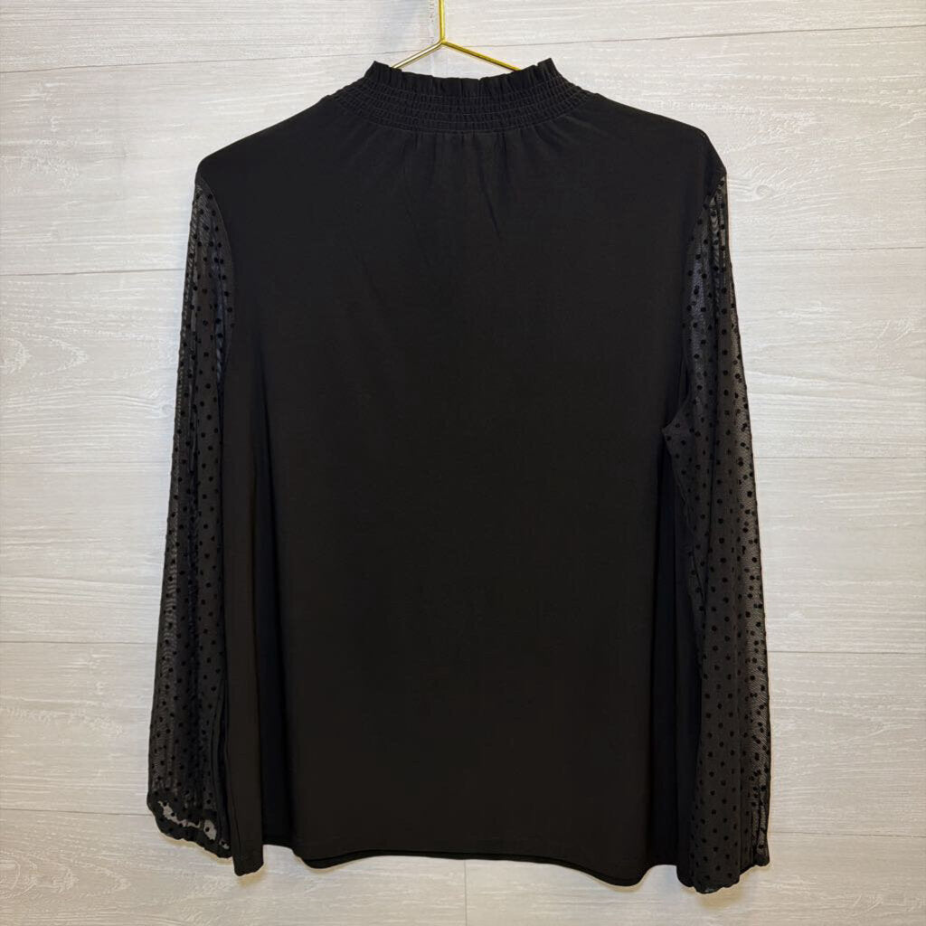 Anne Klein Black Polka Dot Long Sleeve Top Large
