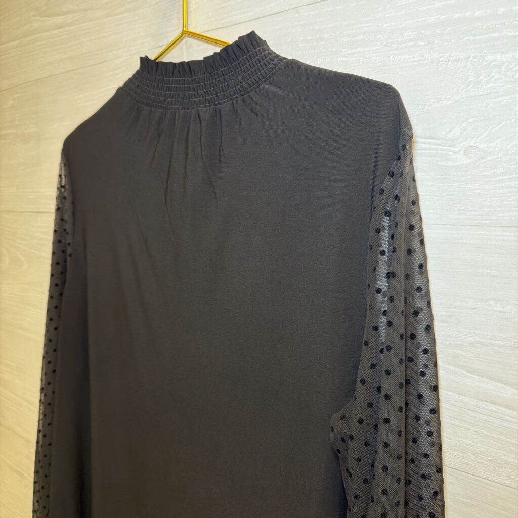 Anne Klein Black Polka Dot Long Sleeve Top Large