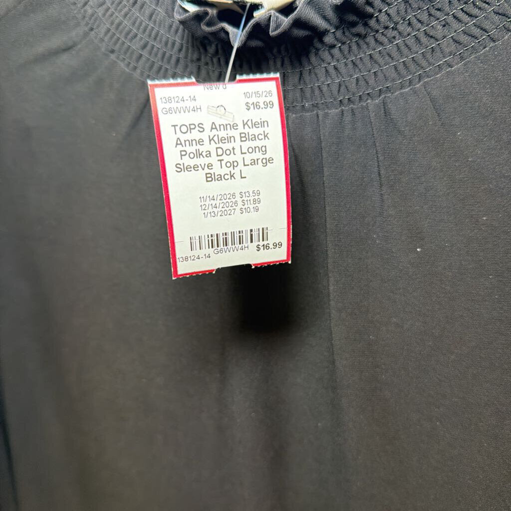 Anne Klein Black Polka Dot Long Sleeve Top Large