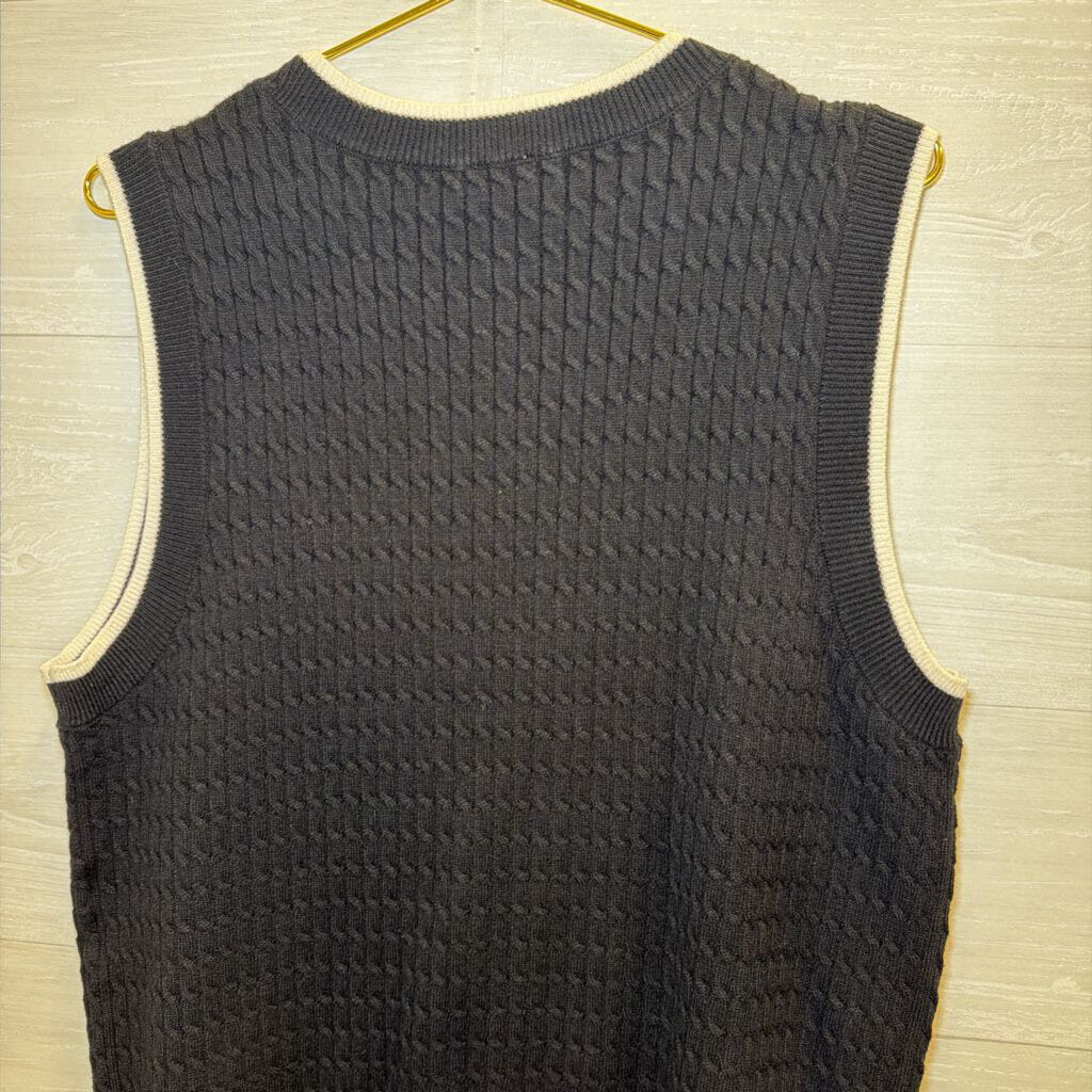Anne Klein Black/ White Knit Sleeveless Faux Button Front Top Large