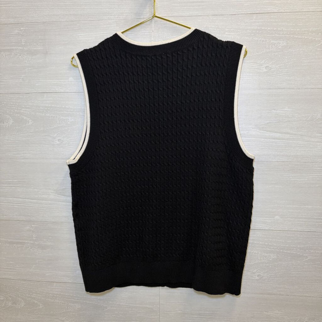 Anne Klein Black/ White Knit Sleeveless Faux Button Front Top Large