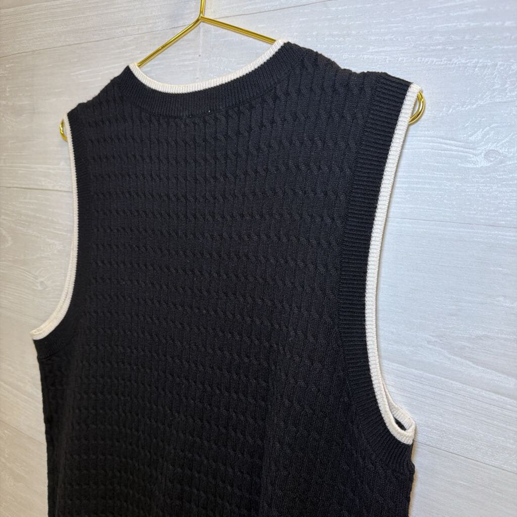 Anne Klein Black/ White Knit Sleeveless Faux Button Front Top Large