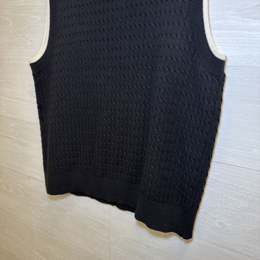 Anne Klein Black/ White Knit Sleeveless Faux Button Front Top Large