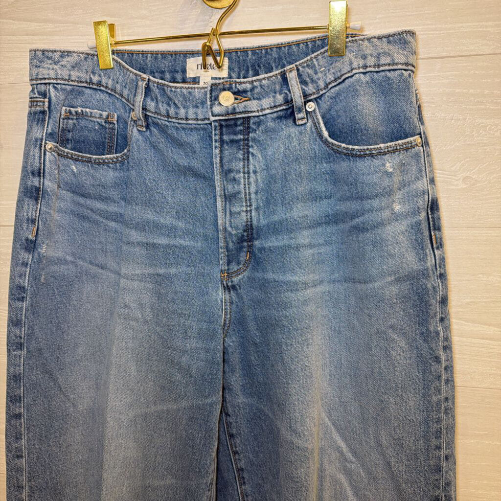 Rivete Medium Wash Relaxed Wide Leg Jeans 30