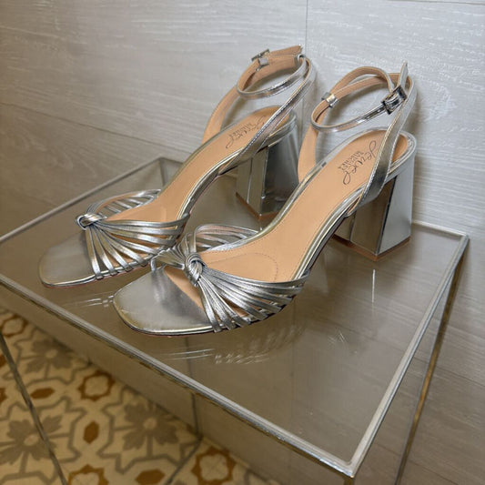 Jewel Badgley Mischka Silver Michelle Ankle Strap Heels 9