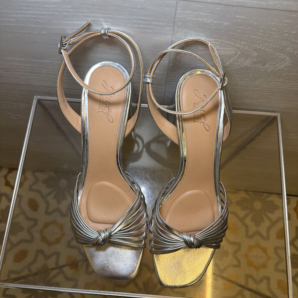 Jewel Badgley Mischka Silver Michelle Ankle Strap Heels 9