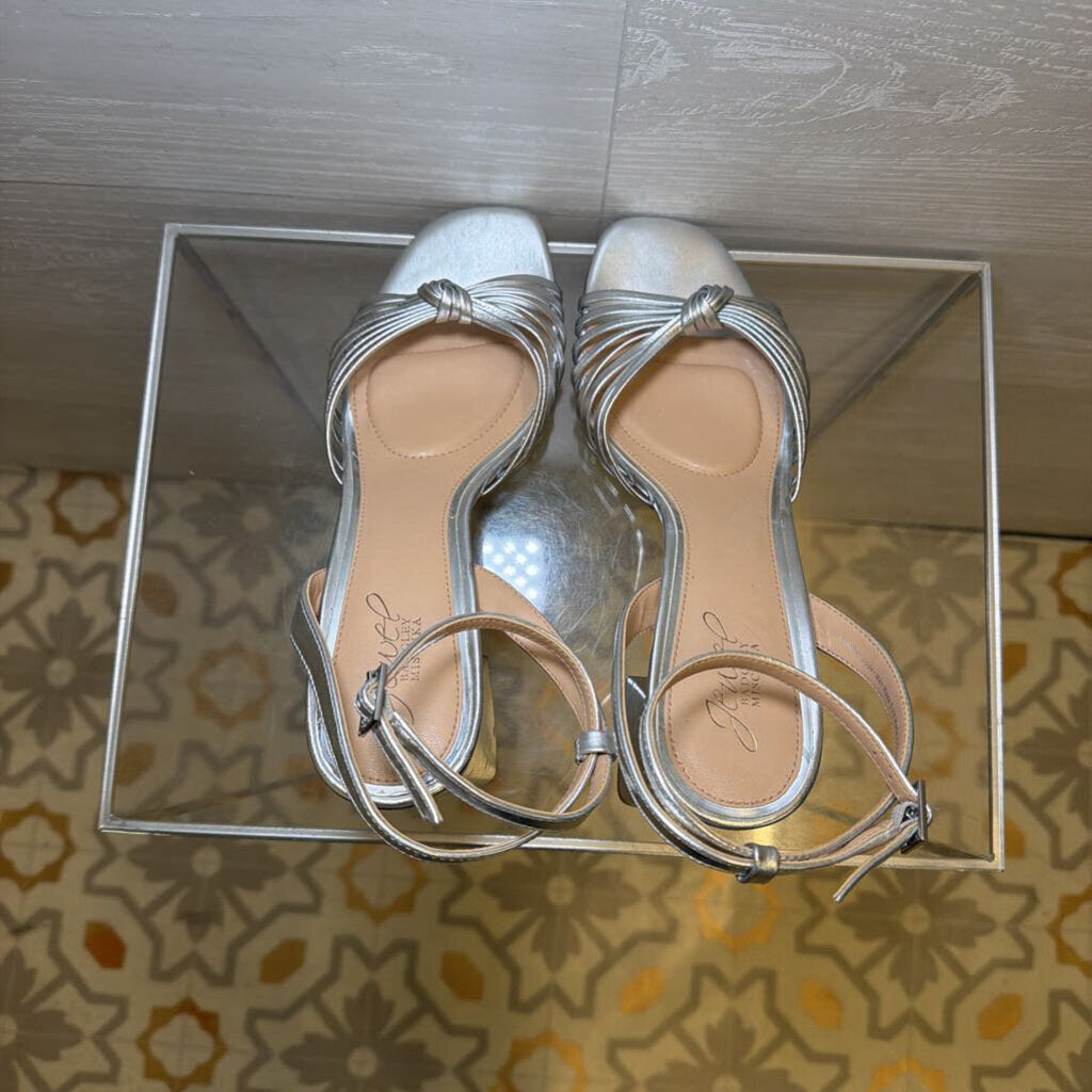 Jewel Badgley Mischka Silver Michelle Ankle Strap Heels 9