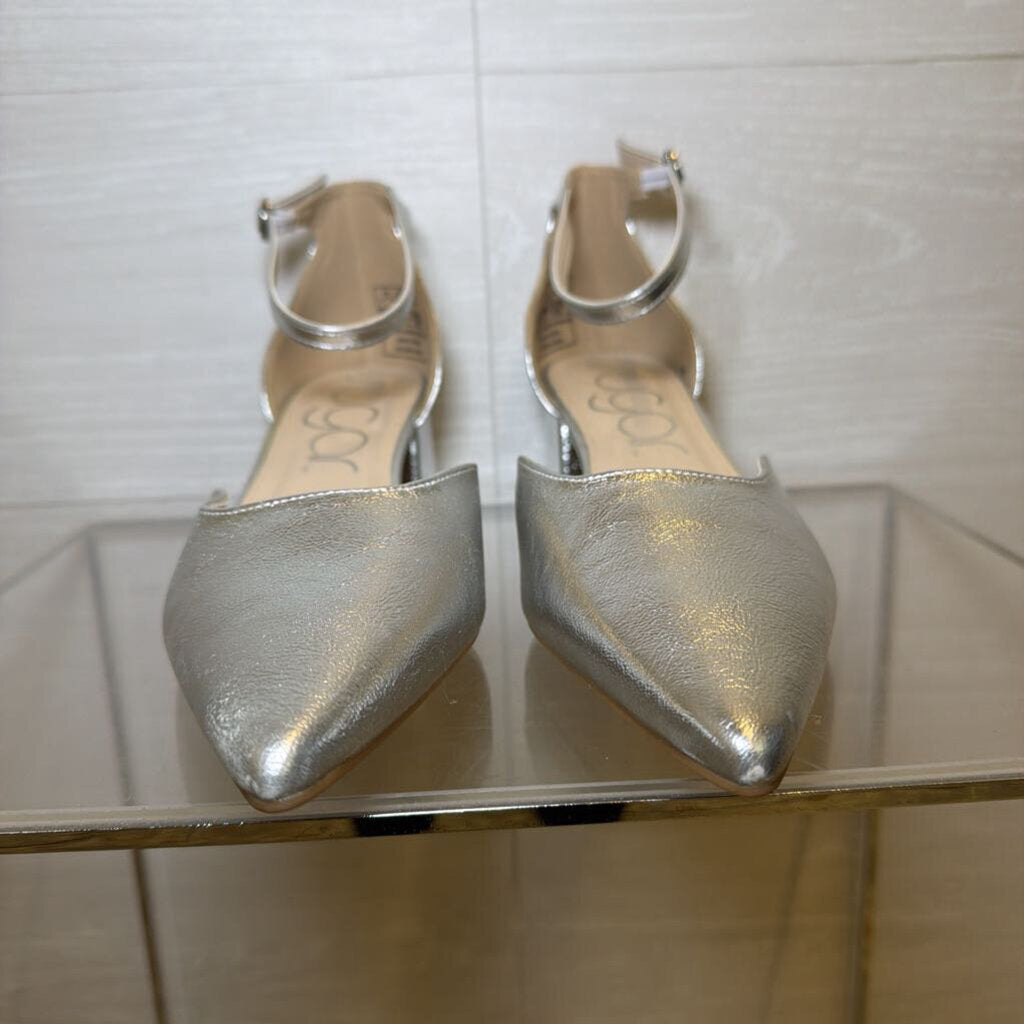 Sugar Silver Point Toe Ankle Strap Block Heels 9