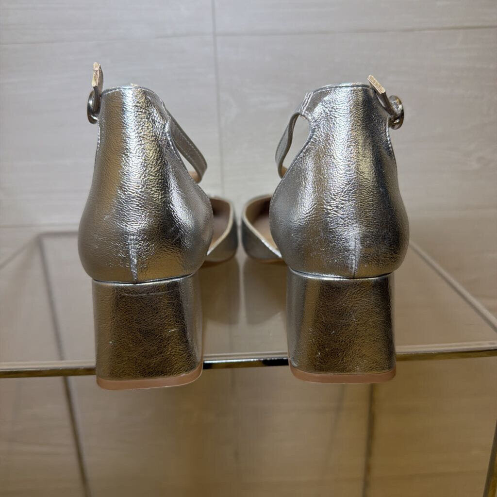 Sugar Silver Point Toe Ankle Strap Block Heels 9