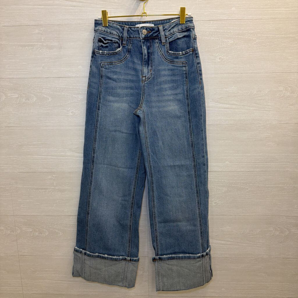 Flying Monkey Medium Wash Cuffed Wide Leg Jeans 24