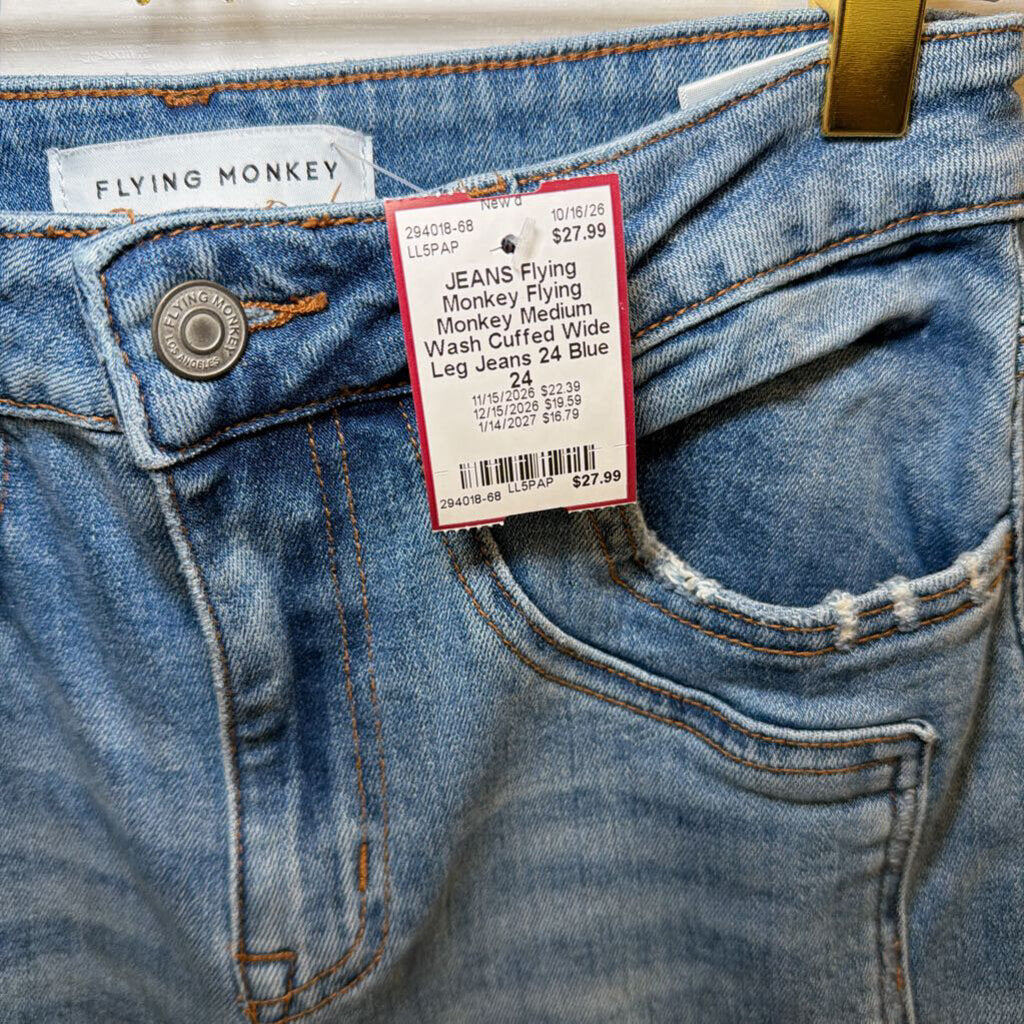 Flying Monkey Medium Wash Cuffed Wide Leg Jeans 24