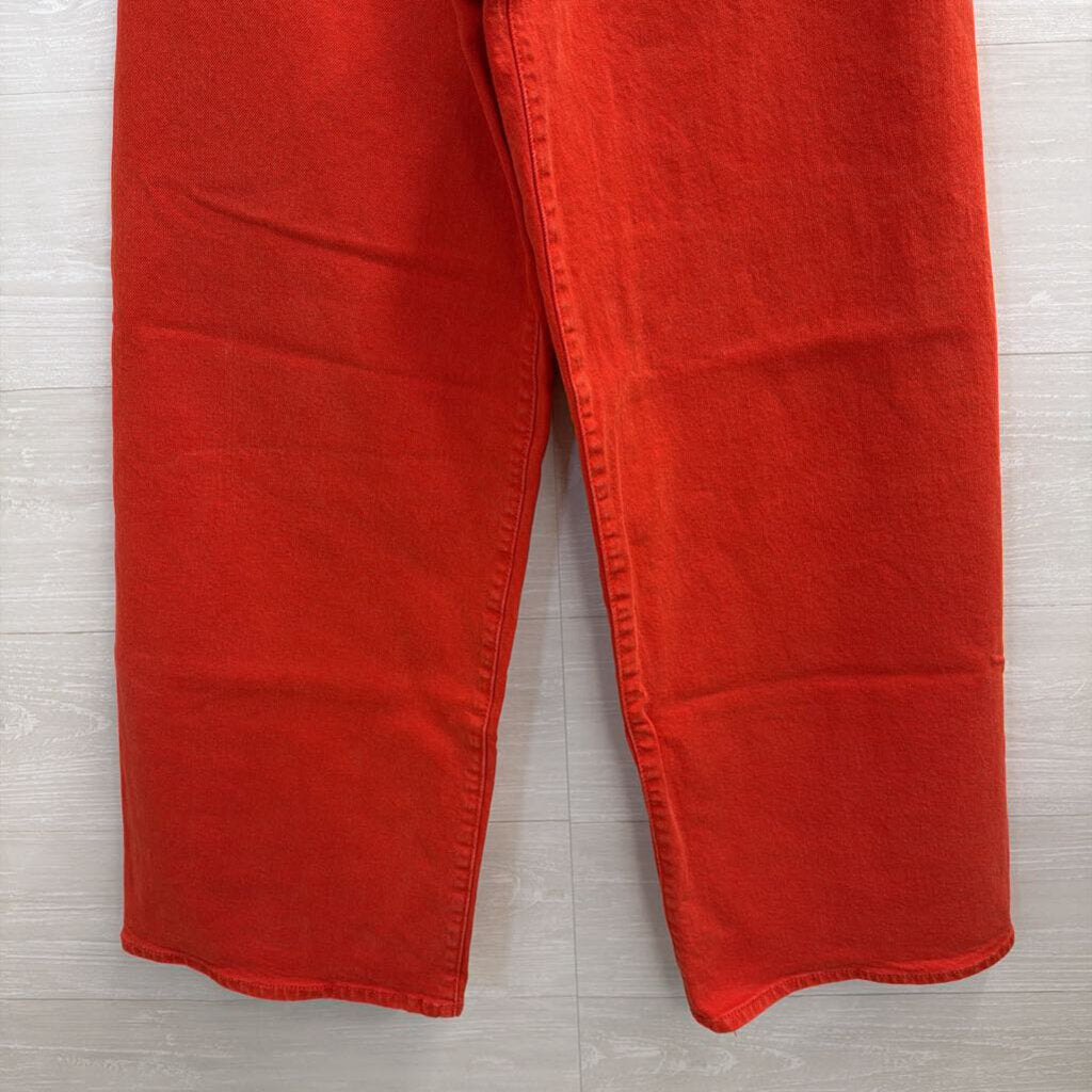 Red Denim Wide Leg Pants 2