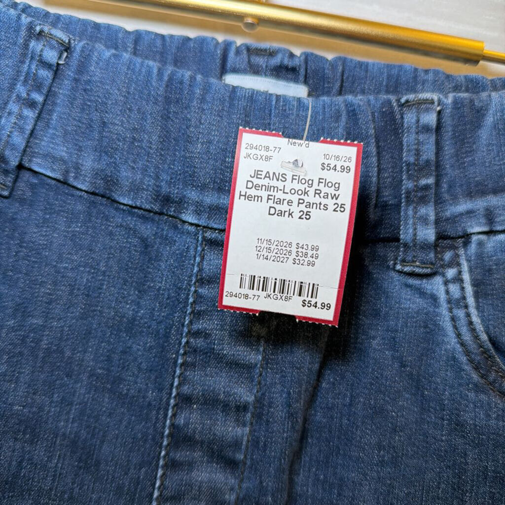 Flog Denim-Look Raw Hem Flare Pants 25